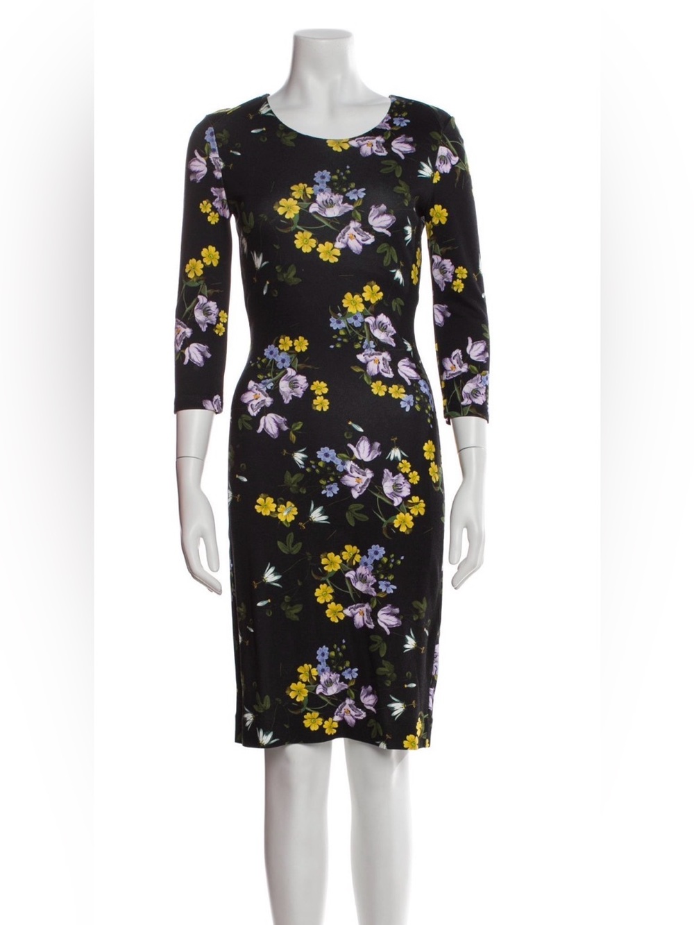 ERDEM Reese Black Floral Long Sleeve Dress Size 4 boho luxury fall